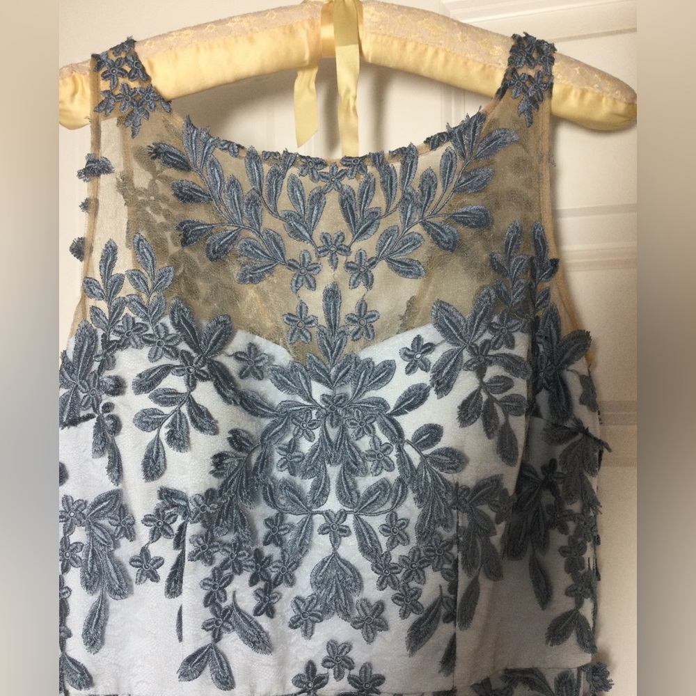 JS Collections Light Blue and Navy Lace Appliqué Evening Gown - Picture 8 of 13